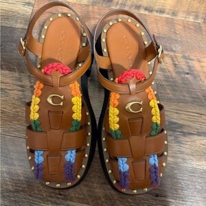 Coach Colorful Braided Leather Sandals